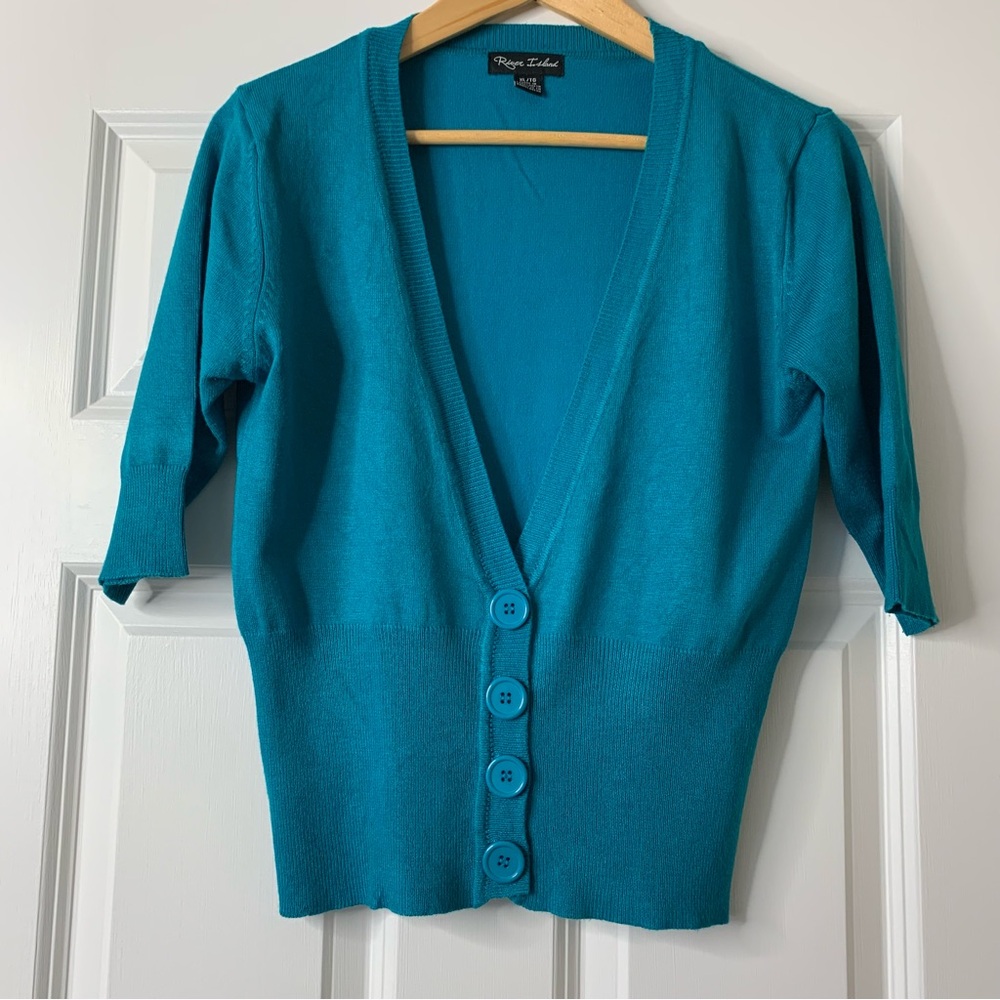River Island Turquoise 3/4 length Sleeve  Knit Sweater Cardigan Size L
